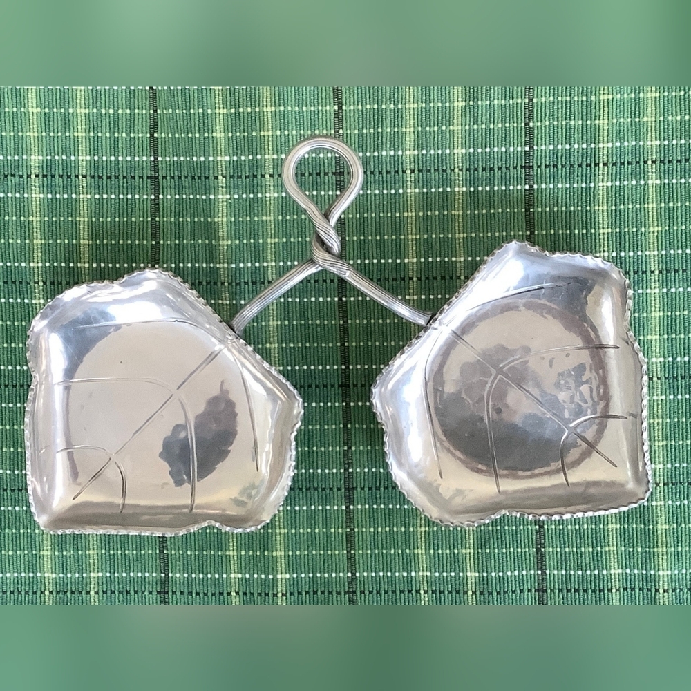Mid-Century Hammered Aluminum Dual Leaf-Shaped Dish